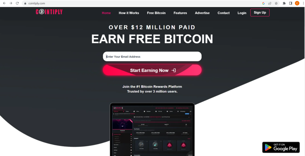 Sign up page for Cointiply